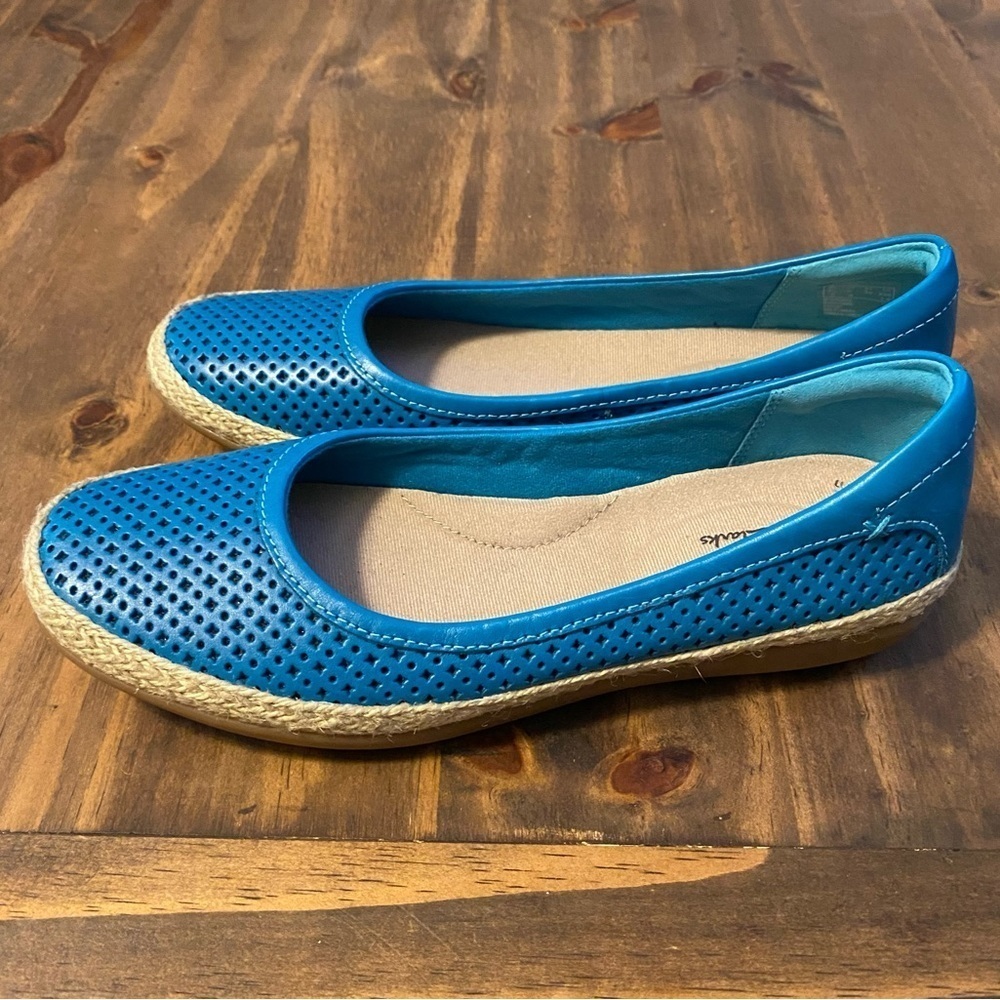 NEW Clarks Size 6 Collection Leather Espadrilles Danelly Adira Flats Turquoise